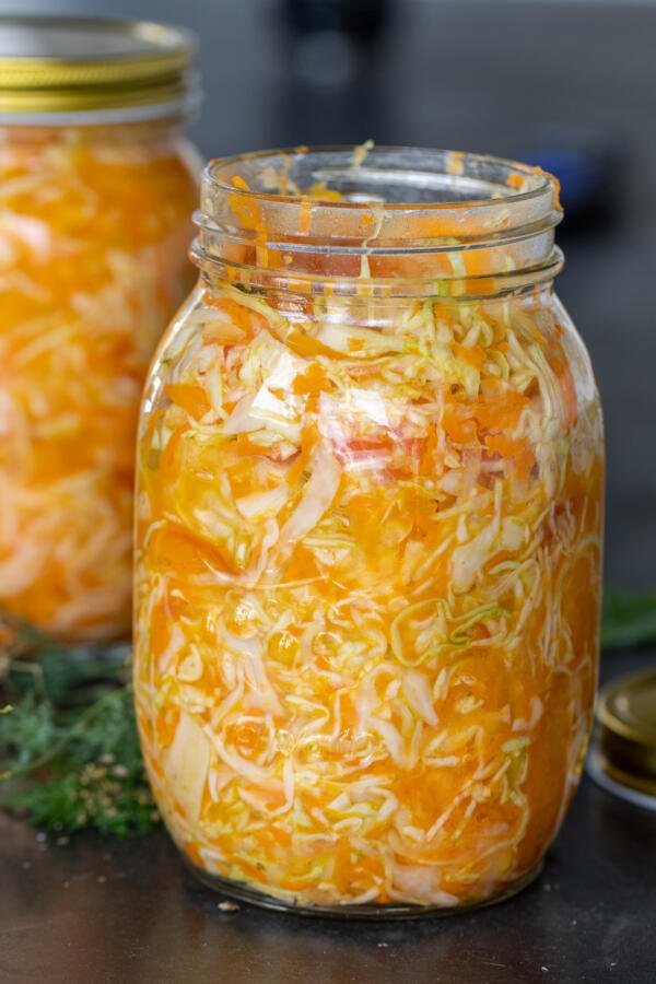 Jars with Pickled Cabbage. 