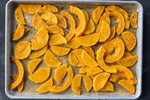 Roasted Butternut Squash on a baking sheet.