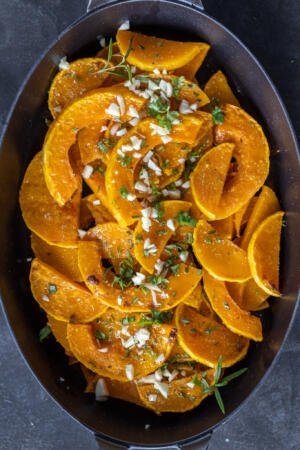 Roasted Butternut Squash with garlic on top.