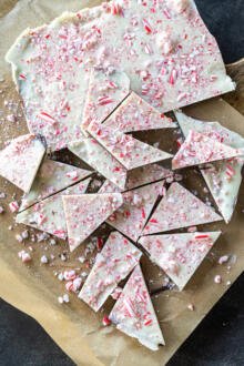 Cutting board with Peppermint Bark.