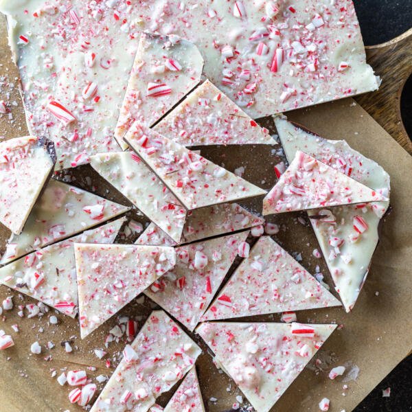 Cut up into pieces Peppermint Bark.