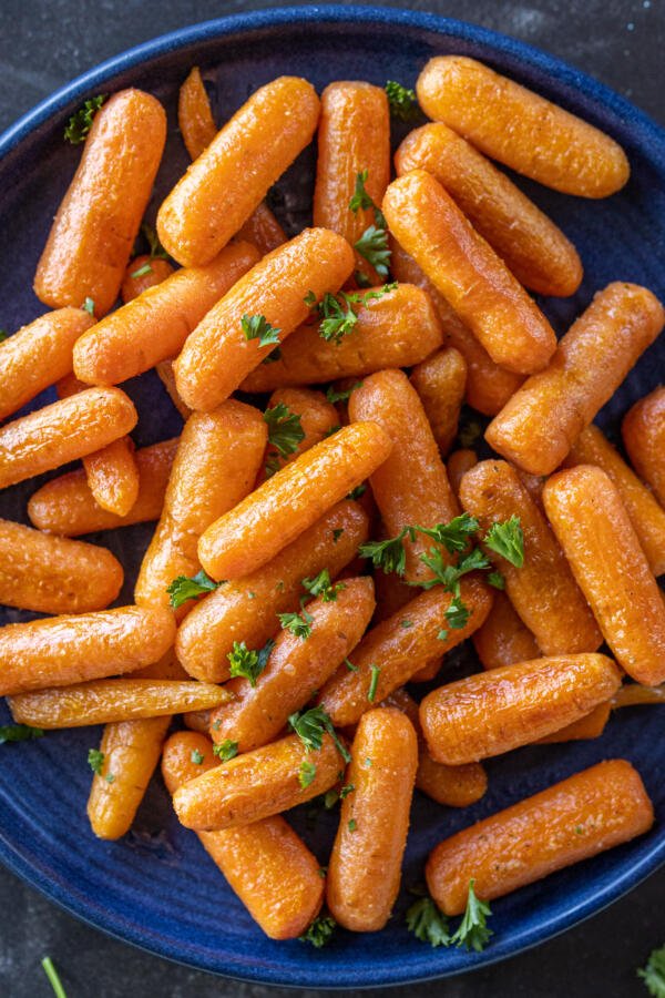 Roasted Baby Carrots in a palte.