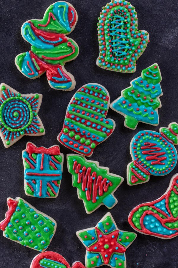 Royal icing decorated cookies.