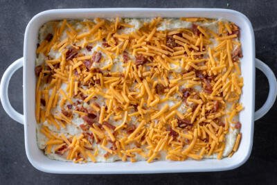 Mashed potatoes with cheese and bacon.