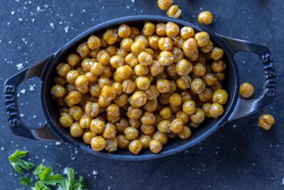 Air Fryer Chickpeas in a serving tray.