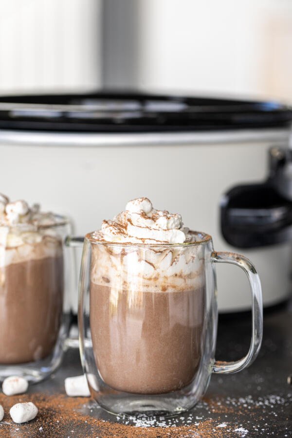 Hot Chocolate in a cup with whipping cream. 