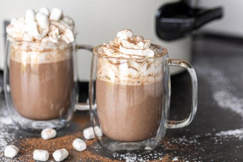 Hot Chocolate in a cup with toppings.