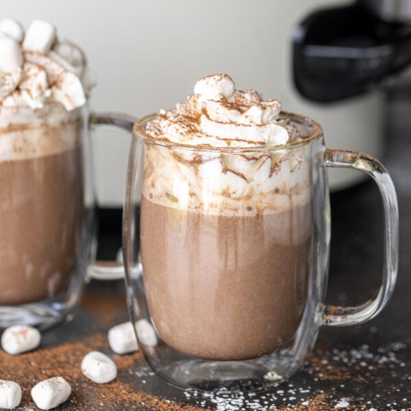 Hot Chocolate in a cup with toppings.