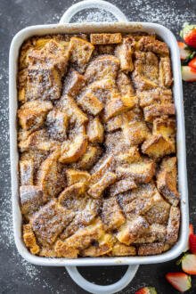 French Toast Casserole baked in a pan.