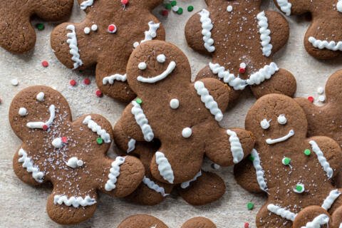 Several Gingerbread Cookies on a tray.
