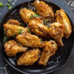 Air Fryer Garlic Parmesan Wings on a serving tray.