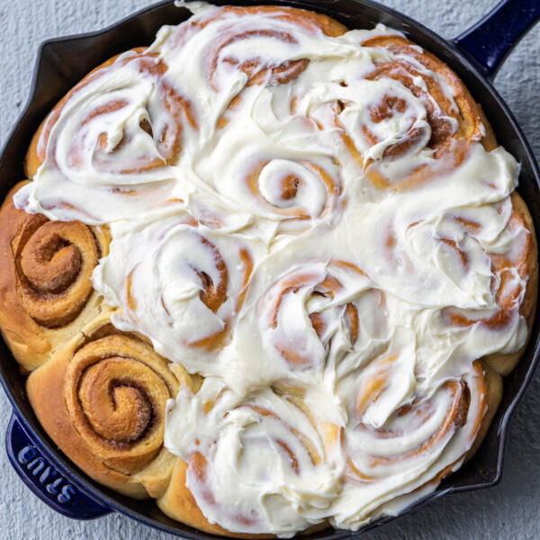 Brioche Cinnamon Rolls with icing.
