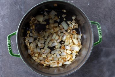 Browned onions in a pot.