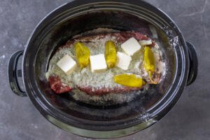 Mississippi Pot Roast in a crockpot.