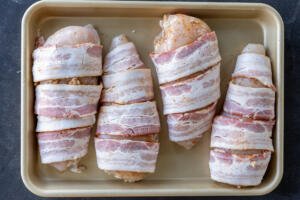Bacon wrapped chicken breast.