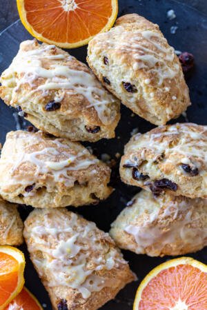Cranberry Orange Scones on a serving tray.