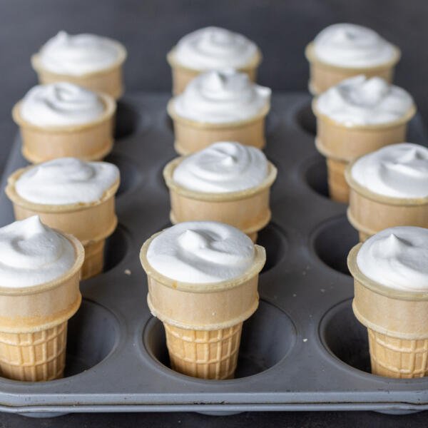 Plombir Ice Cream in muffin cones.