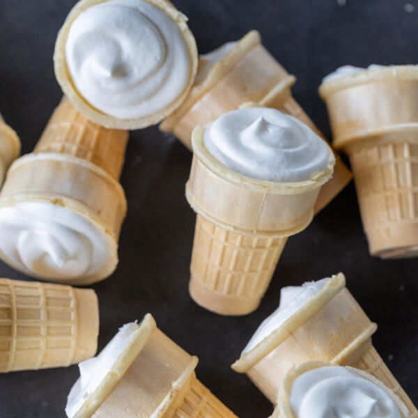 Plombir Ice Creams on a counter.
