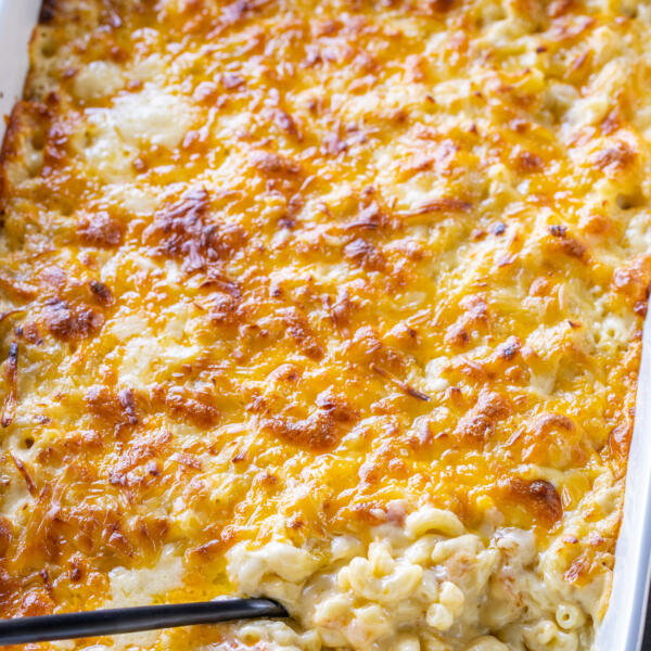 Baked Mac and Cheese with a spoon.