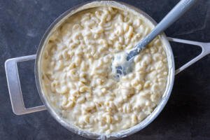Pasta added to the creamy sauce.