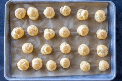 Baked Puffs on a baking sheet.
