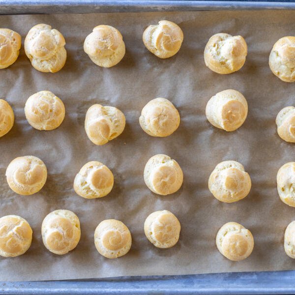 Baked Puffs on a baking sheet.