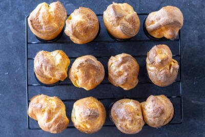 Baked Popovers in a baking pan.