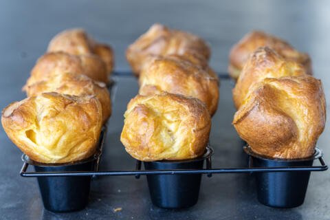 Popovers in a baking pan.
