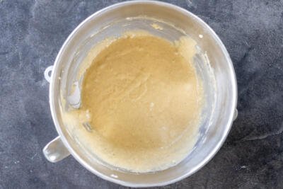 Yolk mixture combined with remaining dough ingredients.
