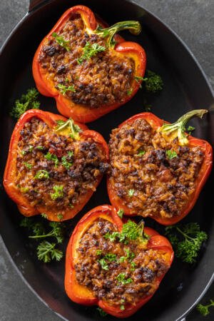 Air Fryer Stuffed Peppers on a serving tray.