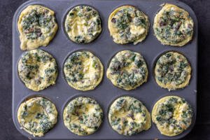 Baked Kale & Mushroom Egg Bites in a pan.