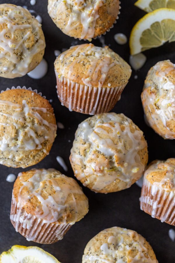 Lemon Poppy Seed Muffins with glaze. 