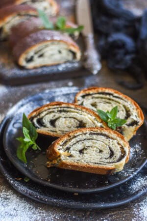 Sliced up Poppy Seed Roll.
