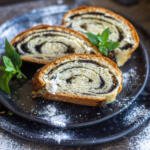 Sliced Poppy Seed Roll plated.