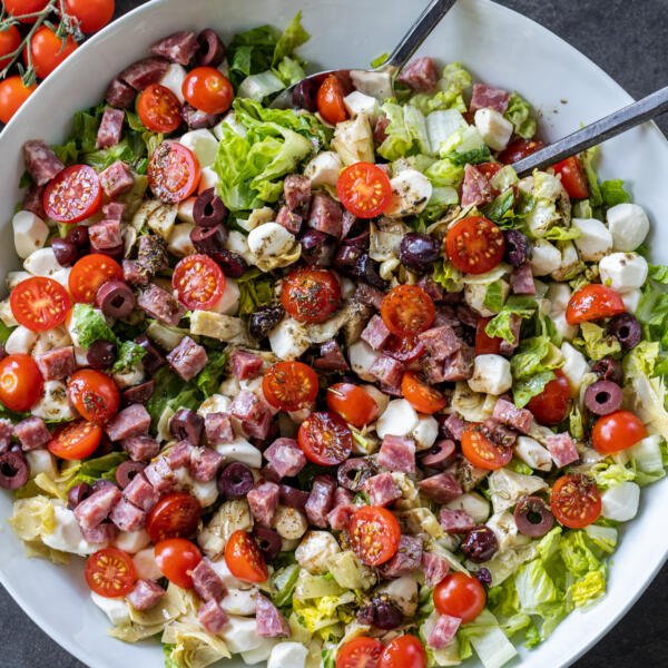 Serving bowl with Antipasto Salad.