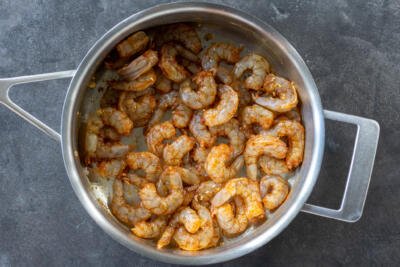 Seasoned Shrimp in a cooking pan.
