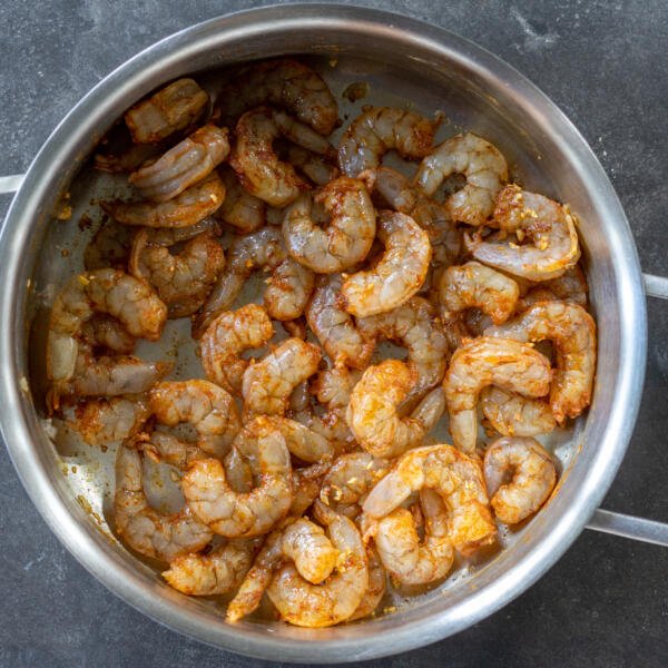 Seasoned Shrimp in a cooking pan.