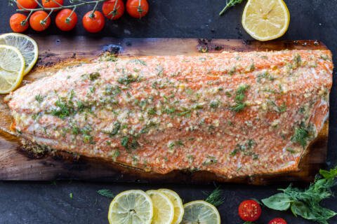 Grilled Cedar Plank Salmon.