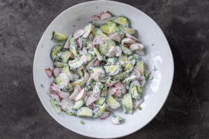 Creamy Cucumber Radish Salad with sour cream.