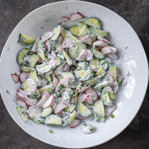 Creamy Cucumber Radish Salad with sour cream.