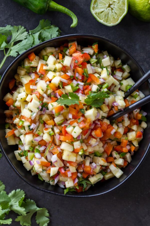 The bowl with Fresh Pineapple Salsa. 