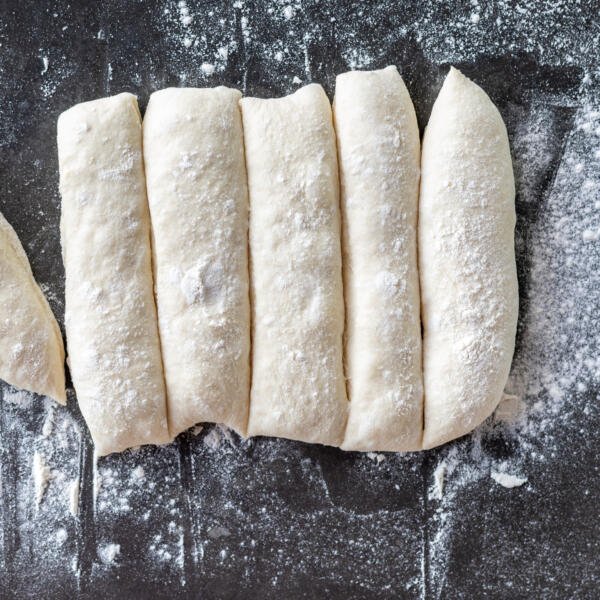 Sliced dough in to pieces.