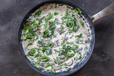 Spinach added to the Salmon Florentine Sauce.