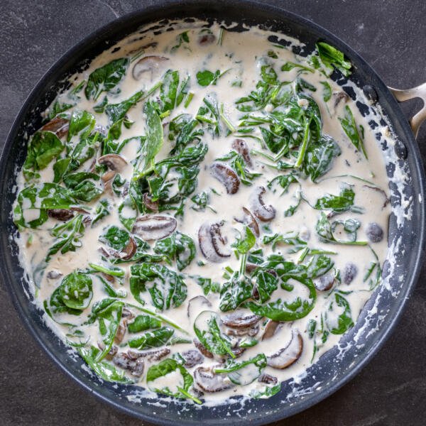 Spinach added to the Salmon Florentine Sauce.