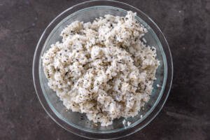 Sushi rice with Furikake in a bowl.