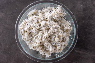 Sushi rice with Furikake in a bowl.
