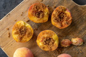 Peaches with sugar and cinnamon.