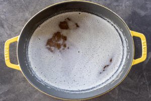 Browned butter in a pan.