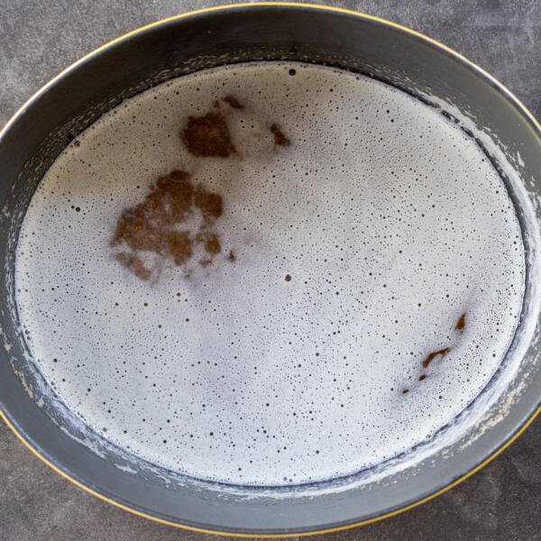 Browned butter in a pan.