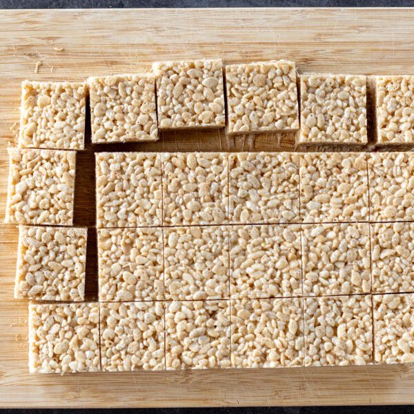 Rice Crispy Treats cut into pieces.